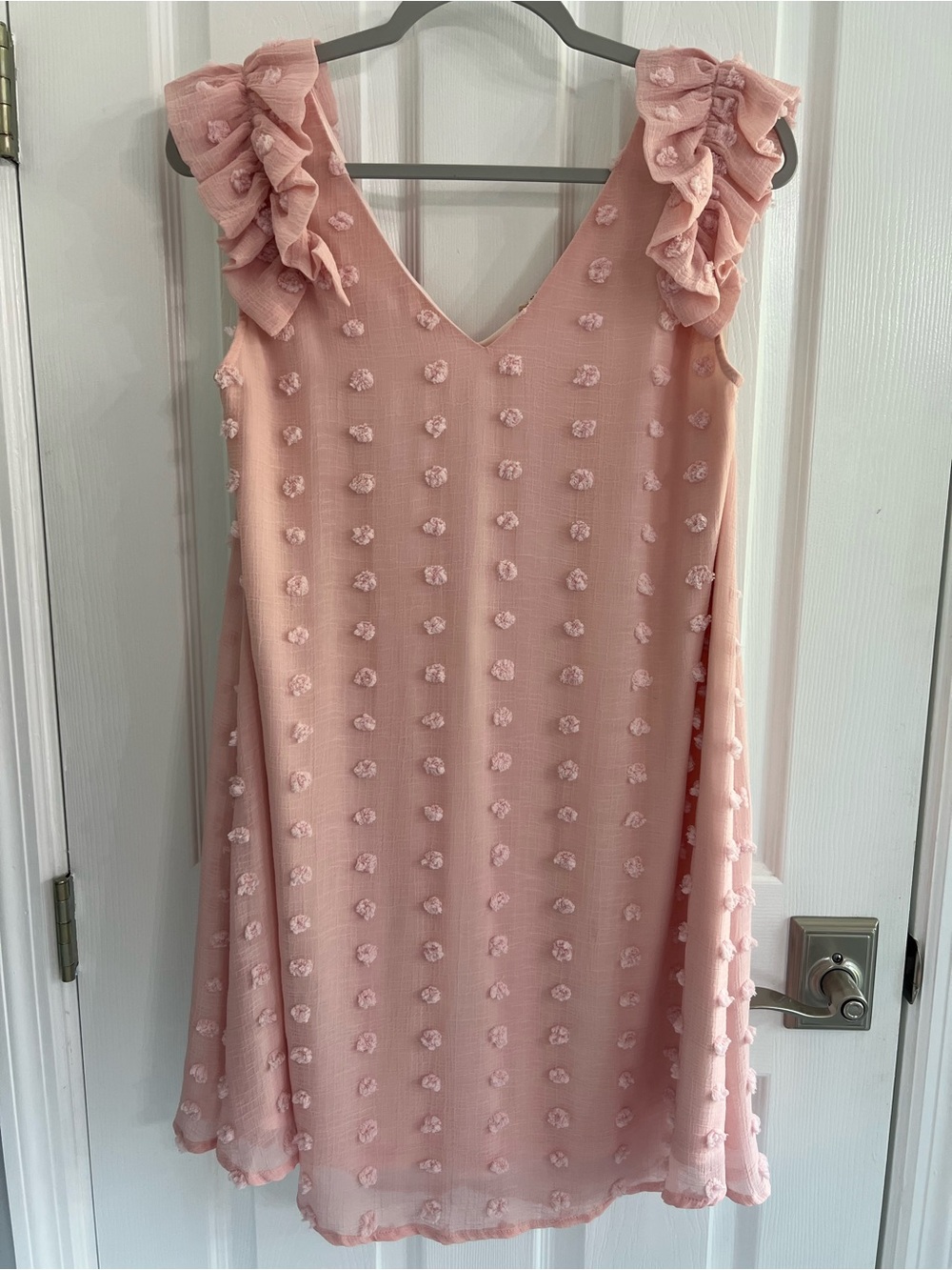 JODIFL Blush Pink Textured Shift Dress with Ruffle Details